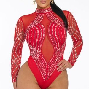 clear crystals bodysuit, stretchy,S M L available in red snd black color